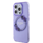 Guess PC/TPU Flowers Ring Glossy Logo MagSafe Zadní Kryt pro iPhone 15 Pro Max Purple, GUHMP15XHFWFCU