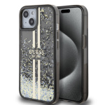 Guess PC/TPU Liquid Glitter Gold Stripe Zadní Kryt pro iPhone 15 Black, GUHCP15SLFCSEGK