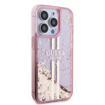 Guess PC/TPU Liquid Glitter Gold Stripe Zadní Kryt pro iPhone 15 Pro Pink, GUHCP15LLFCSEGP