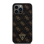 Guess PU Leather 4G Triangle Metal Logo Zadní Kryt pro iPhone 15 Pro Max Black, GUHCP15XPG4GPK