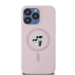 Karl Lagerfeld Liquid Silicone Karl and Choupette Magsafe Zadní Kryt pro iPhone 15 Pro Pink, KLHMP15LSCMKCRHP