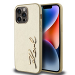 Karl Lagerfeld Wrinkled PU Signature Logo Zadní Kryt pro iPhone 14 Pro Max Gold, KLHCP14XPFMFBKMD