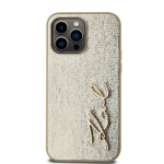 Karl Lagerfeld Wrinkled PU Signature Logo Zadní Kryt pro iPhone 14 Pro Max Gold, KLHCP14XPFMFBKMD