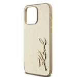 Karl Lagerfeld Wrinkled PU Signature Logo Zadní Kryt pro iPhone 14 Pro Max Gold, KLHCP14XPFMFBKMD