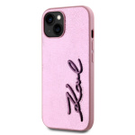 Karl Lagerfeld Wrinkled PU Signature Logo Zadní Kryt pro iPhone 15 Pink, KLHCP15SPFMFBKMP