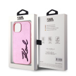 Karl Lagerfeld Wrinkled PU Signature Logo Zadní Kryt pro iPhone 15 Pink, KLHCP15SPFMFBKMP