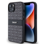 DKNY PU Leather Repeat Pattern Tonal Stripe Zadní Kryt pro iPhone 14 Black, DKHCP14SPRTHSLK