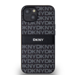 DKNY PU Leather Repeat Pattern Tonal Stripe Zadní Kryt pro iPhone 14 Black, DKHCP14SPRTHSLK