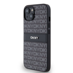 DKNY PU Leather Repeat Pattern Tonal Stripe Zadní Kryt pro iPhone 14 Black, DKHCP14SPRTHSLK