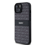 DKNY PU Leather Repeat Pattern Tonal Stripe Zadní Kryt pro iPhone 15 Black, DKHCP15SPRTHSLK