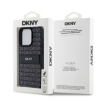 DKNY PU Leather Repeat Pattern Tonal Stripe Zadní Kryt pro iPhone 15 Pro Black, DKHCP15LPRTHSLK