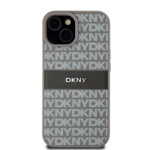 DKNY PU Leather Repeat Pattern Tonal Stripe Zadní Kryt pro iPhone 15 Beige, DKHCP15SPRTHSLE