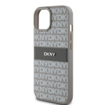 DKNY PU Leather Repeat Pattern Tonal Stripe Zadní Kryt pro iPhone 15 Beige, DKHCP15SPRTHSLE