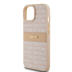 DKNY PU Leather Repeat Pattern Tonal Stripe Zadní Kryt pro iPhone 15 Pink, DKHCP15SPRTHSLP