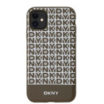 DKNY PU Leather Repeat Pattern Bottom Stripe MagSafe Zadní Kryt pro iPhone 11 Brown, DKHMN61PSOSPW