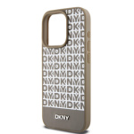 DKNY PU Leather Repeat Pattern Bottom Stripe MagSafe Zadní Kryt pro iPhone 13 Pro Max Brown, DKHMP13XPSOSPW