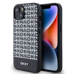 DKNY PU Leather Repeat Pattern Bottom Stripe MagSafe Zadní Kryt pro iPhone 13 Black, DKHMP13MPSOSPK