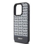 DKNY PU Leather Repeat Pattern Bottom Stripe MagSafe Zadní Kryt pro iPhone 14 Pro Max Black, DKHMP14XPSOSPK