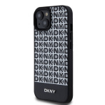 DKNY PU Leather Repeat Pattern Bottom Stripe MagSafe Zadní Kryt pro iPhone 15 Black, DKHMP15SPSOSPK