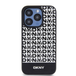 DKNY PU Leather Repeat Pattern Bottom Stripe MagSafe Zadní Kryt pro iPhone 15 Pro Black, DKHMP15LPSOSPK