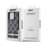 DKNY PU Leather Checkered Pattern and Stripe Zadní Kryt pro iPhone 13 Pro Black, DKHCP13LPCPTSSK