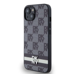 DKNY PU Leather Checkered Pattern and Stripe Zadní Kryt pro iPhone 14 Black, DKHCP14SPCPTSSK