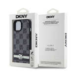 DKNY PU Leather Checkered Pattern and Stripe Zadní Kryt pro iPhone 15 Black, DKHCP15SPCPTSSK