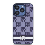 DKNY PU Leather Checkered Pattern and Stripe Zadní Kryt pro iPhone 15 Pro Max Blue, DKHCP15XPCPTSSB