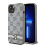 DKNY PU Leather Checkered Pattern and Stripe Zadní Kryt pro iPhone 13 Beige, DKHCP13MPCPTSSE