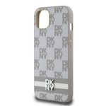 DKNY PU Leather Checkered Pattern and Stripe Zadní Kryt pro iPhone 13 Beige, DKHCP13MPCPTSSE