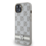 DKNY PU Leather Checkered Pattern and Stripe Zadní Kryt pro iPhone 14 Beige, DKHCP14SPCPTSSE