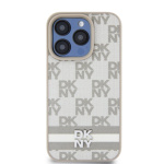 DKNY PU Leather Checkered Pattern and Stripe Zadní Kryt pro iPhone 15 Pro Max Beige, DKHCP15XPCPTSSE