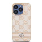 DKNY PU Leather Checkered Pattern and Stripe Zadní Kryt pro iPhone 13 Pro Max Pink, DKHCP13XPCPTSSP