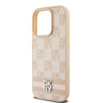 DKNY PU Leather Checkered Pattern and Stripe Zadní Kryt pro iPhone 14 Pro Pink, DKHCP14LPCPTSSP