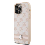 DKNY PU Leather Checkered Pattern and Stripe Zadní Kryt pro iPhone 15 Pro Max Pink, DKHCP15XPCPTSSP