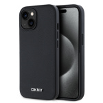 DKNY PU Leather Silver Metal Logo Magsafe Zadní Kryt pro iPhone 13 Black, DKHMP13MPGHLMK