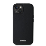 DKNY PU Leather Silver Metal Logo Magsafe Zadní Kryt pro iPhone 15 Black, DKHMP15SPGHLMK