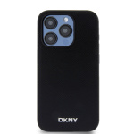 DKNY PU Leather Silver Metal Logo Magsafe Zadní Kryt pro iPhone 15 Pro Black, DKHMP15LPGHLMK