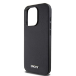 DKNY PU Leather Silver Metal Logo Magsafe Zadní Kryt pro iPhone 15 Pro Black, DKHMP15LPGHLMK