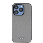 DKNY PU Leather Silver Metal Logo Magsafe Zadní Kryt pro iPhone 14 Pro Grey, DKHMP14LPGHLMS