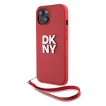 DKNY PU Leather Stack Logo Wrist Strap Zadní Kryt pro iPhone 13 Red, DKHCP13MPBSWSP