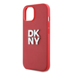 DKNY PU Leather Stack Logo Wrist Strap Zadní Kryt pro iPhone 13 Red, DKHCP13MPBSWSP