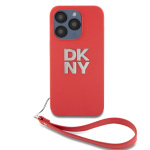 DKNY PU Leather Stack Logo Wrist Strap Zadní Kryt pro iPhone 15 Pro Red, DKHCP15LPBSWSP