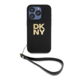 DKNY PU Leather Stack Logo Wrist Strap Zadní Kryt pro iPhone 15 Pro Max Black, DKHCP15XPBSWSK