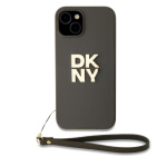 DKNY PU Leather Stack Logo Wrist Strap Zadní Kryt pro iPhone 13 Brown, DKHCP13MPBSWSA