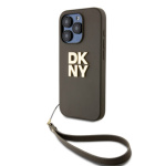 DKNY PU Leather Stack Logo Wrist Strap Zadní Kryt pro iPhone 15 Pro Max Brown, DKHCP15XPBSWSA