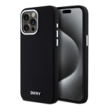 DKNY Liquid Silicone Silver Metal Logo Magsafe Zadní Kryt pro iPhone 15 Pro Max Black, DKHMP15XSMCHLK