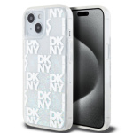 DKNY Liquid Glitter Checkered Pattern Zadní Kryt pro iPhone 15 Transparent, DKHCP15SLCPEPT