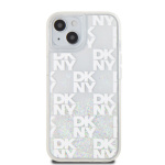 DKNY Liquid Glitter Checkered Pattern Zadní Kryt pro iPhone 15 Transparent, DKHCP15SLCPEPT