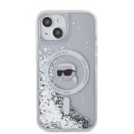 Karl Lagerfeld Liquid Glitter Karl Head Magsafe Zadní Kryt pro iPhone 15 Transparent, KLHMP15SLGKISGH